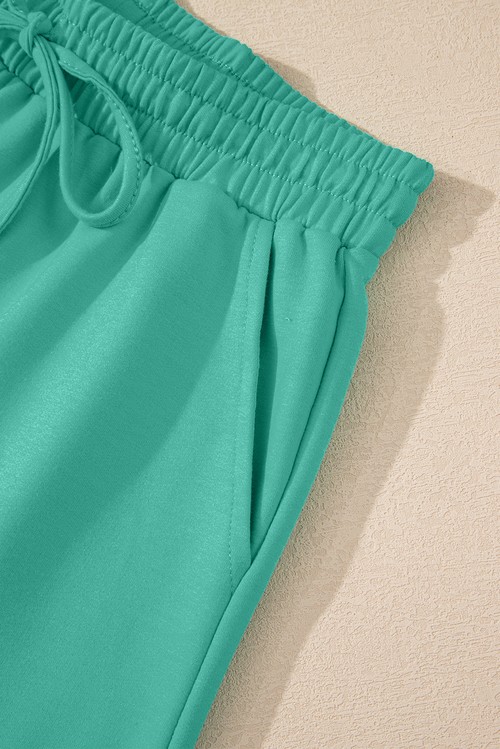 Sea Green Solid Loose V Neck Half Sleeve Tee and