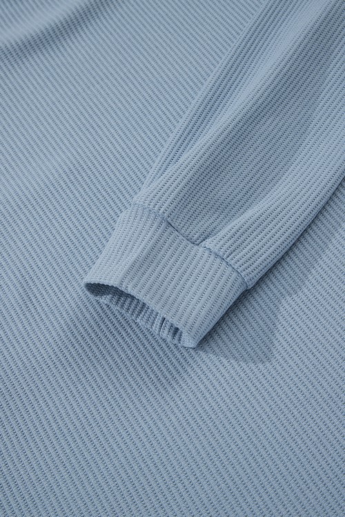 Dusk Blue Solid Color Ribbed Loose Long Sleeve Top Casual