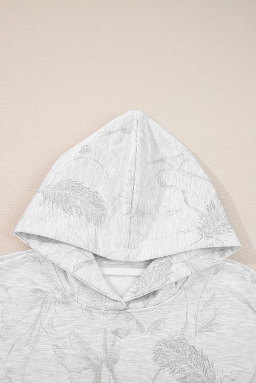 Light Grey Abstract Print Loose Drop Sleeve Hoodie Elastic Waistband