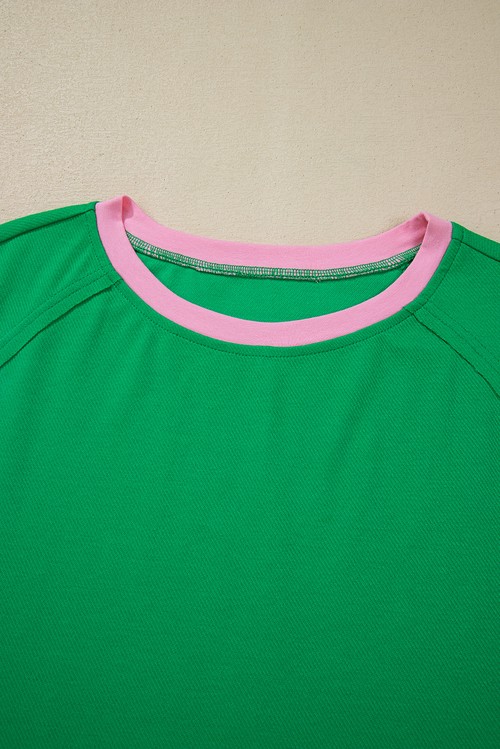 Bright Green Two Tone Contrast Textured Crewneck Tee and Shorts