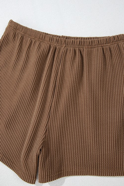 Chestnut Corded Knit Long Sleeve Top and High Waist Shorts