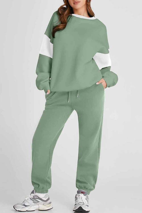 Clearly Aqua Drop Shoulder Loose Sweatshirt and Joggers Active Set