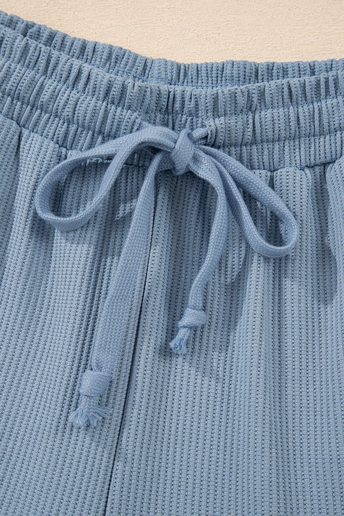 Dusk Blue Solid Color Ribbed Loose Long Sleeve Top Casual