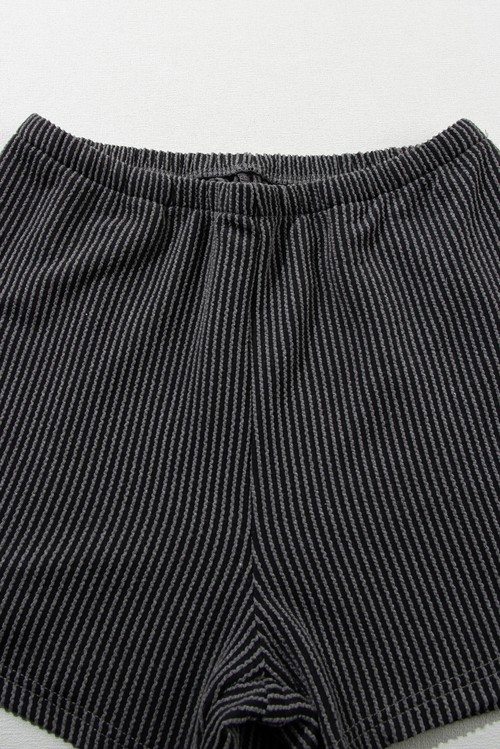 Carbon Grey Ribbed Textured Knit Loose Fit Tee and Shorts
