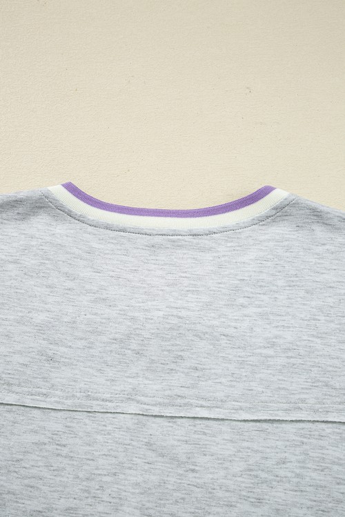 Light Grey Contrast Striped Bands Cropped Pullover and Athletic Short