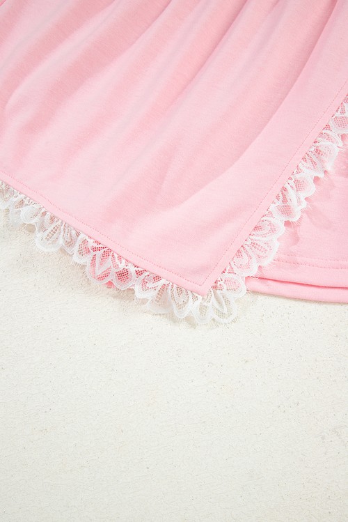 Pink Peter Pan Lace Embellished Neck Collision Sweatshirt and Skirt