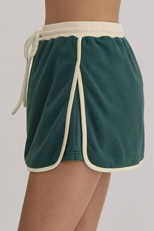 Evergreen Color Contrast Loose Pullover and Lace up Waist Skort