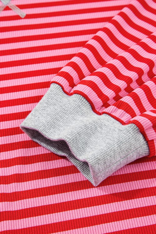 Red Stripe Drop Shoulder Baggy Pullover and Shorts Casual Set