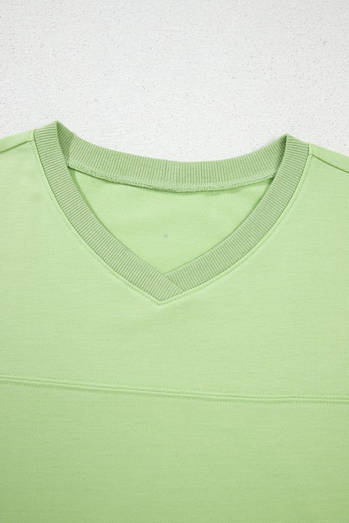 Meadow Mist Green Solid Loose V Neck Half Sleeve Tee