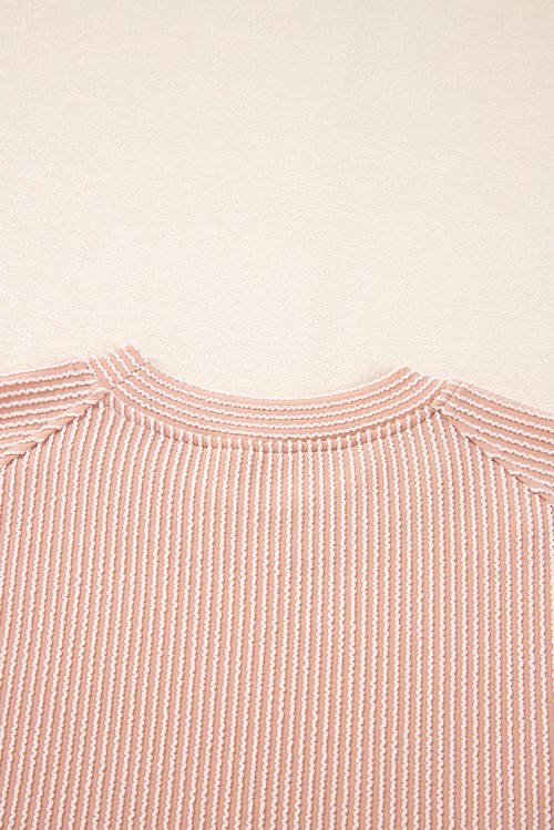 Smoke Gray Solid Corded Knit Short Sleeve T Shirt and