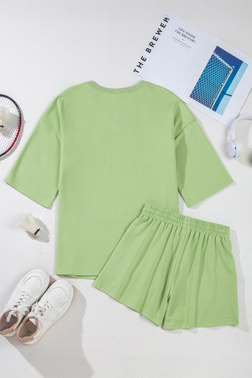 Meadow Mist Green Solid Loose V Neck Half Sleeve Tee