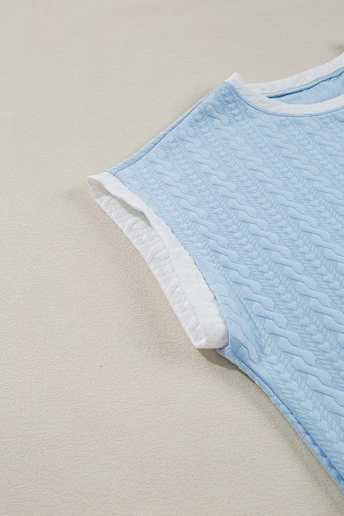 Beau Blue Textured Colorblock Edge Tank Top High Waist Pants