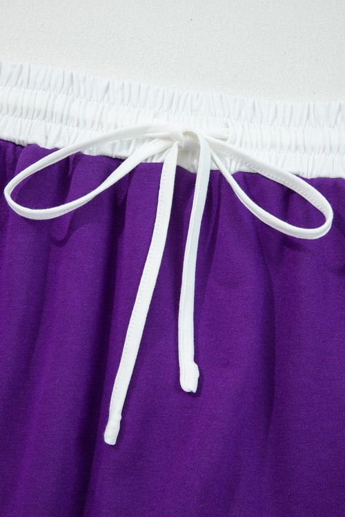 Tillandsia Purple Varsity Stripe Detail Drop Shoulder Pullover Mini Skirt