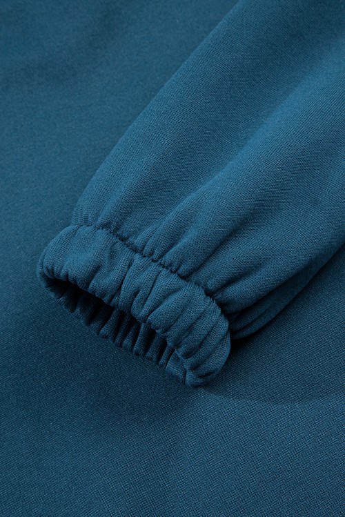 Peacock Blue Cozy Hooded Sweatshirt Drawstring Elastic Waistband Cargo Pant