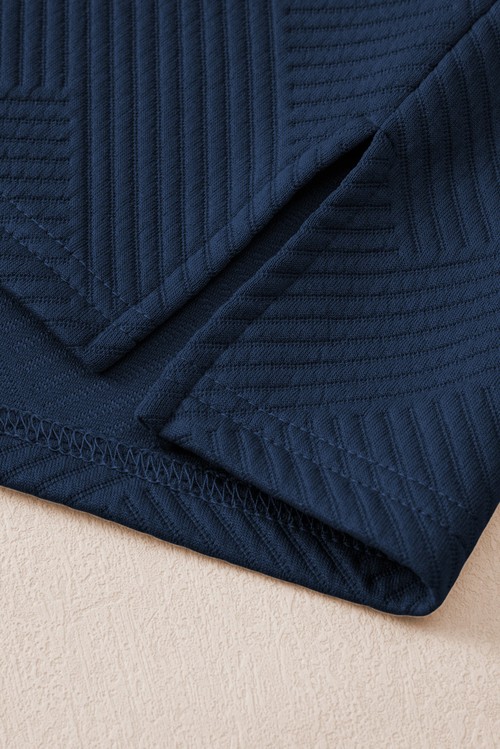 Sail Blue Solid Textured Collared V Neck Top and Wide