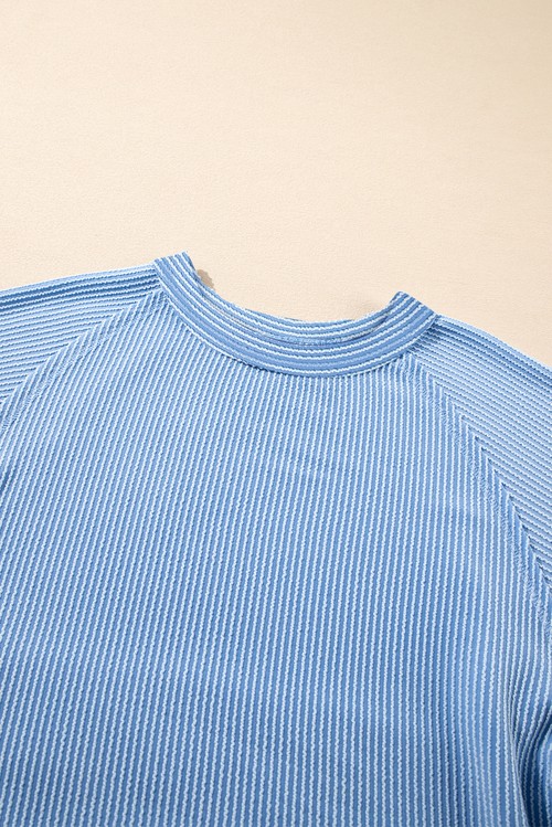 Sky Blue Corded Lantern Sleeve Top High Waist Ruffled Mini
