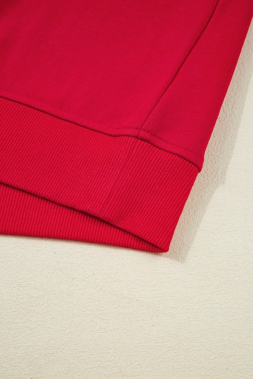 Fiery Red Varsity Striped Detail Crewneck Pullover Elastic Sweatpants 2pcs