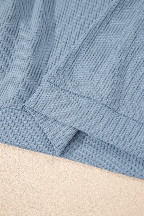 Dusk Blue Solid Color Ribbed Loose Long Sleeve Top Casual