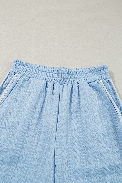 Beau Blue Textured Colorblock Edge Tank Top High Waist Pants