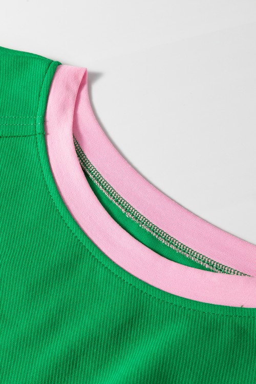 Bright Green Two Tone Contrast Textured Crewneck Tee and Shorts