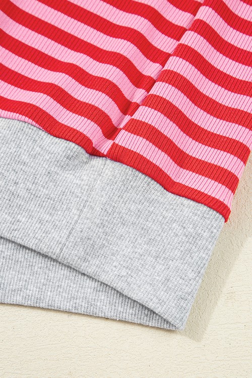 Red Stripe Drop Shoulder Baggy Pullover and Shorts Casual Set