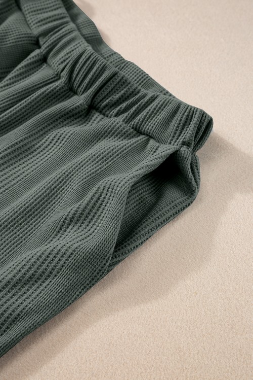 Duffel Green Solid Color Ribbed Ruffle Tank Top and Pants