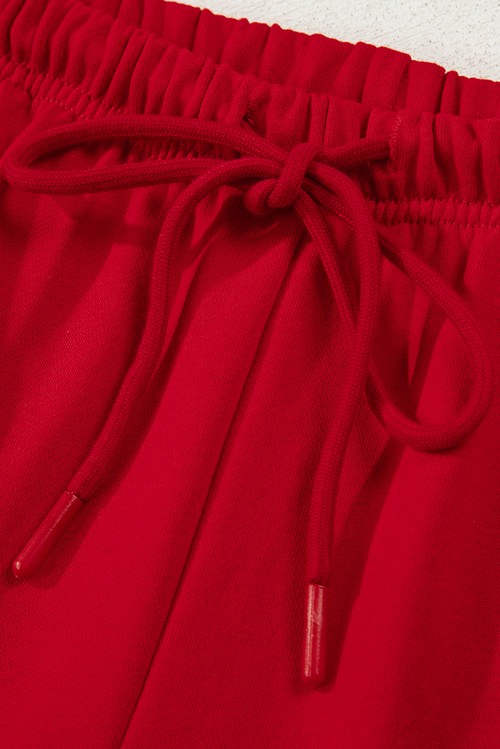 Racing Red Striped Collar Patchwork Satin Bow Sweatshirt and Shorts