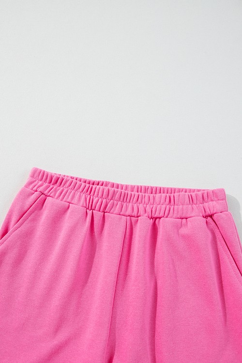 Sachet Pink High Low Patchwork Long Sleeve Top and Shorts