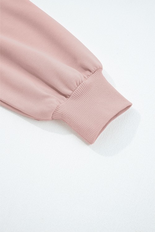 Light Pink Drop Shoulder Puff Sleeve Crop Pullover Drawstring Wide
