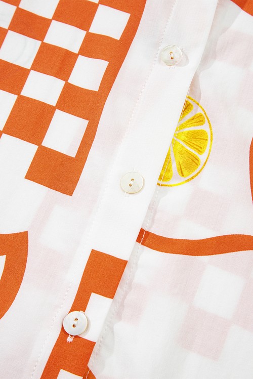 Orange Vacation Printed Loose Shirt and Drawstring Shorts Set