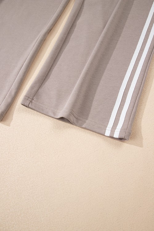 Gray Morn Varsity Striped Detail Crewneck Pullover Elastic Sweatpants 2pcs
