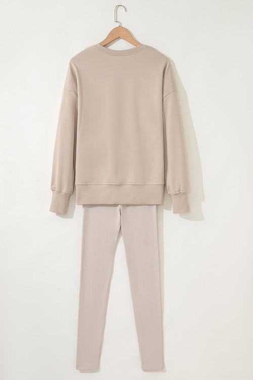 Jet Stream Solid Color Oversize Slit Sweatshirt Ribbed Leggings 2pcs