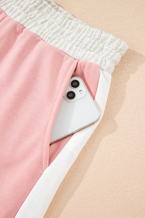 Light Pink 2pcs Color Block Pullover Loose Pant Set