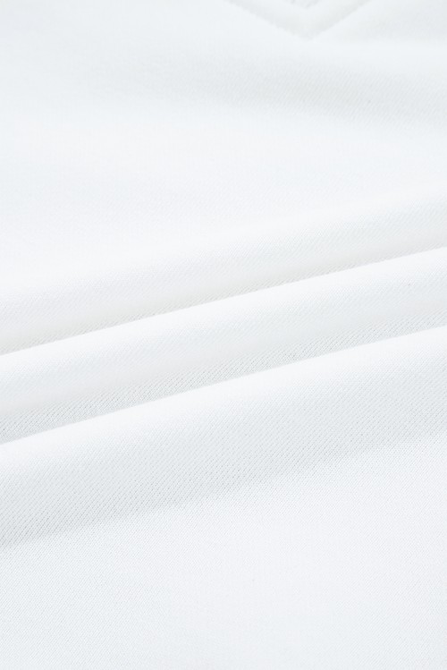 White Ribbed Collar Drop Shoulder Sweatshirt and Shorts Set