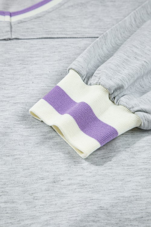 Light Grey Contrast Striped Bands Cropped Pullover and Athletic Short