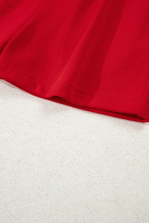 Racing Red Striped Collar Patchwork Satin Bow Sweatshirt and Shorts