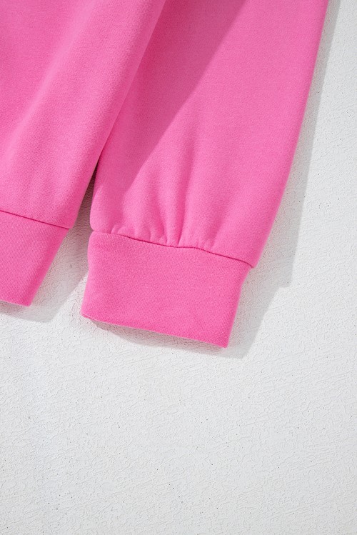 Bright Pink Solid Seamed Zipper Jacket and Drawstring Waist Pants
