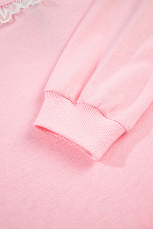 Pink Peter Pan Lace Embellished Neck Collision Sweatshirt and Skirt