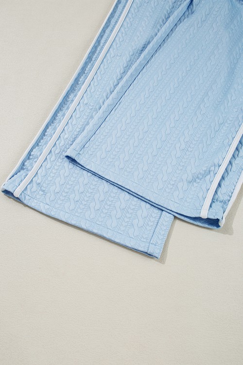 Beau Blue Textured Colorblock Edge Tank Top High Waist Pants