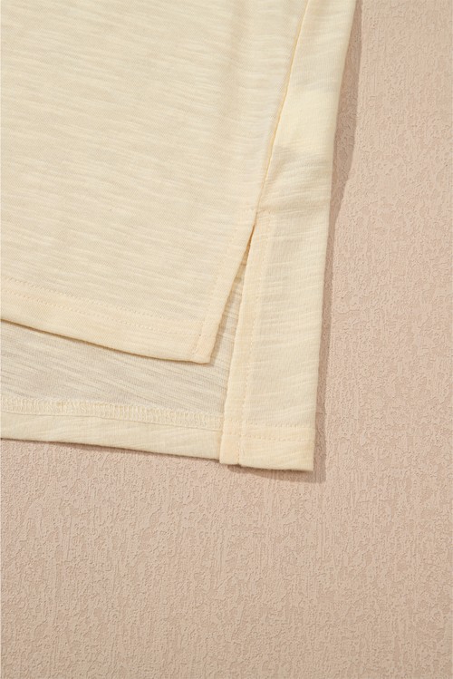 Beige Solid Color Tank Top and Smocked Waist Pants Set