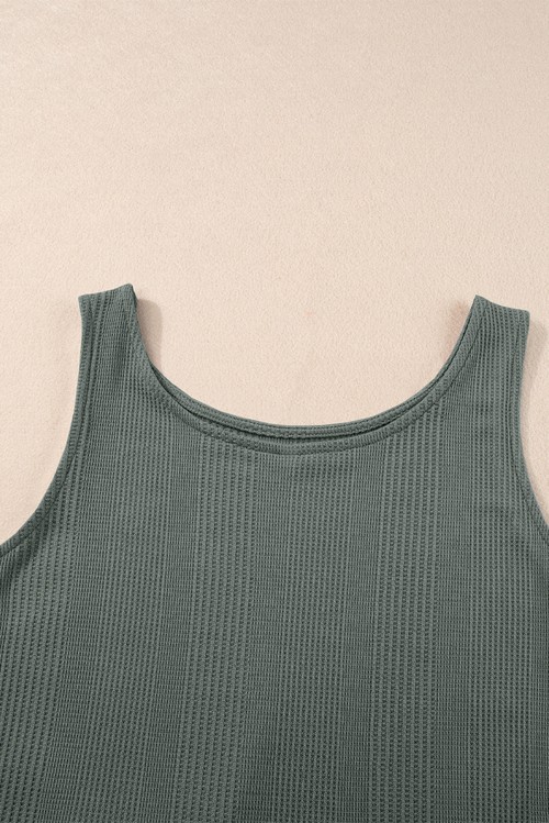 Duffel Green Solid Color Ribbed Ruffle Tank Top and Pants