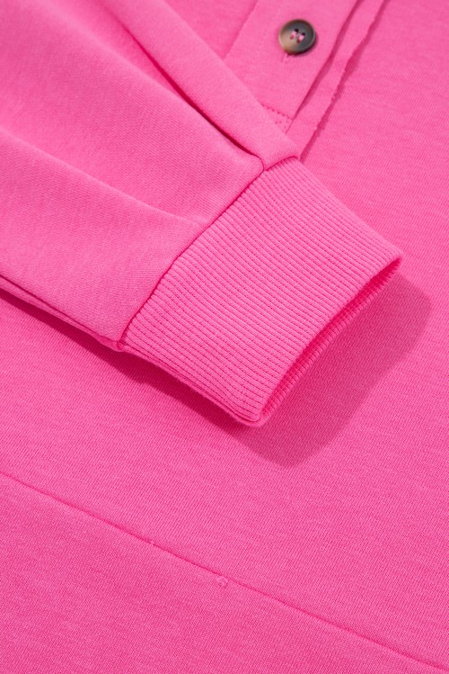 Bright Pink Raw Edge Half Buttons Pullover and Jogger Pants