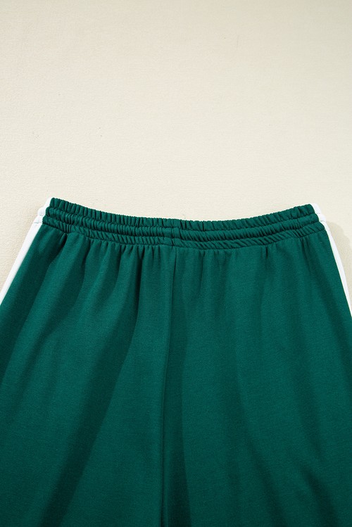Sea Green Solid Color Pullover Top Varsity Stripe Detail Loose