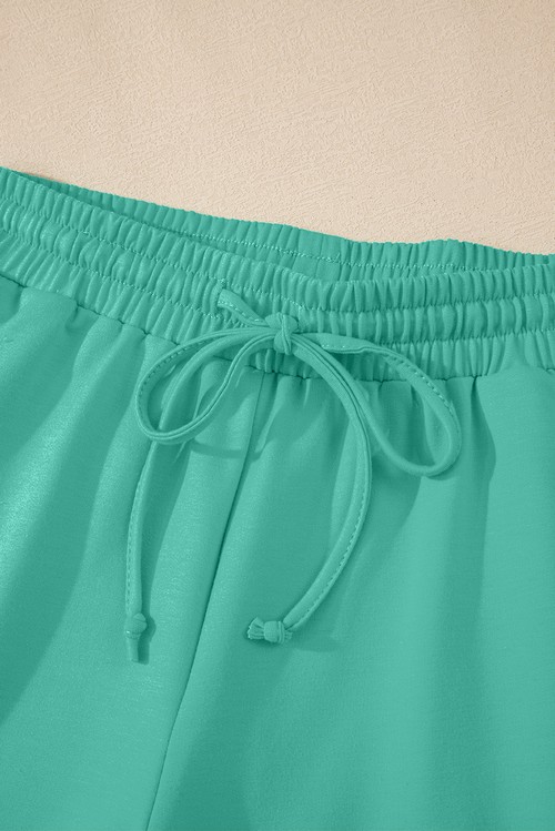 Sea Green Solid Loose V Neck Half Sleeve Tee and