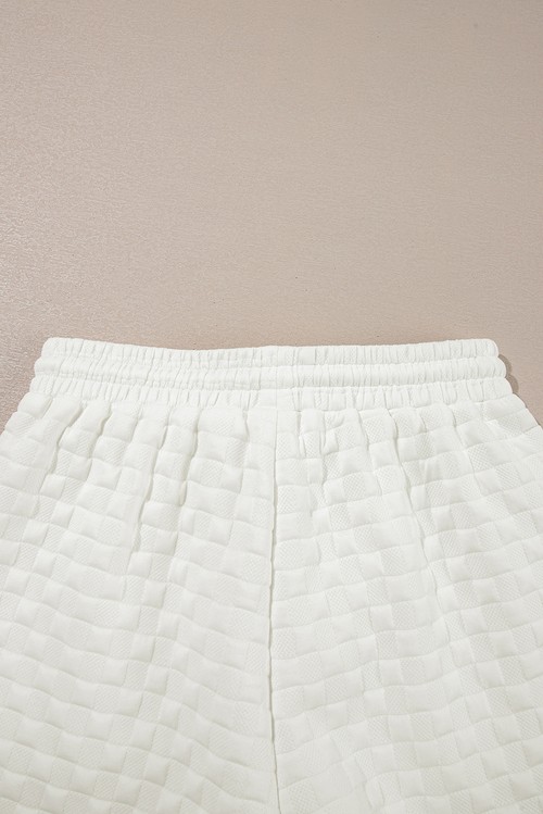 White Solid Color Checkered Texture Short 2pcs Outfit