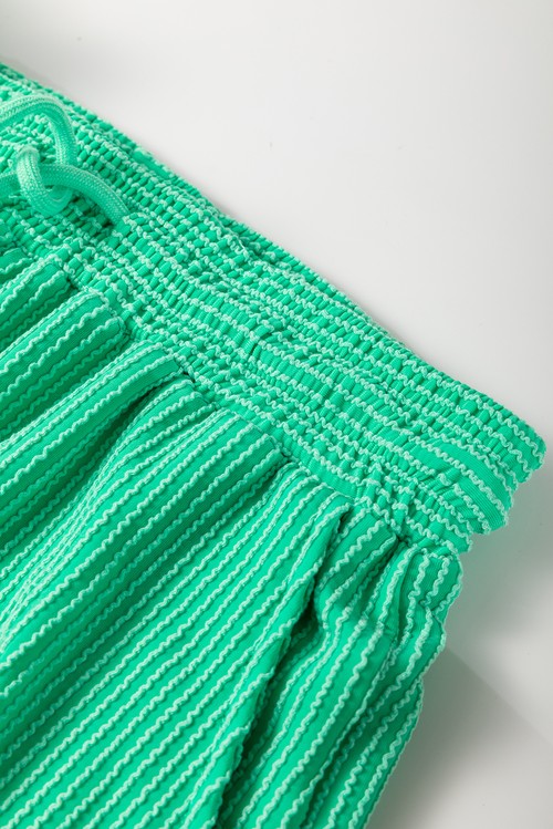 Bright Green Solid Corded Knit Short Sleeve T Shirt and