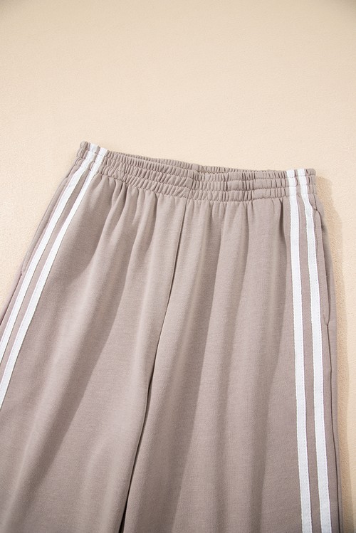 Gray Morn Varsity Striped Detail Crewneck Pullover Elastic Sweatpants 2pcs