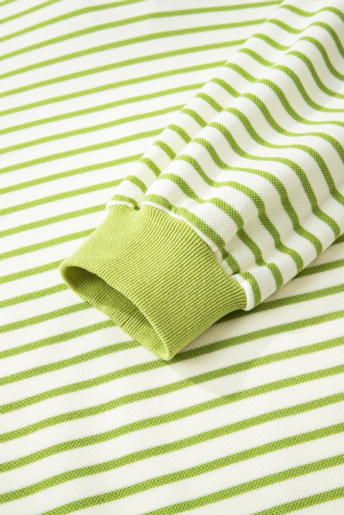 Green Stripe Collared V Neck Drop Shoulder Pullover and Skort