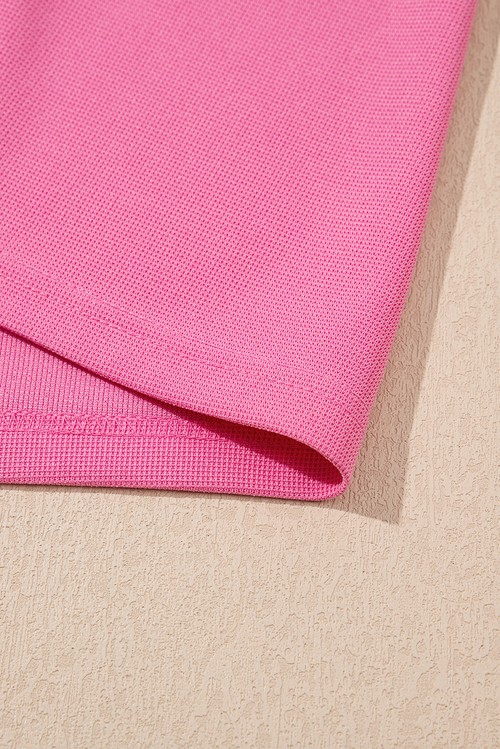 Bright Pink Textured Pearled Ruffle Sleeve Top 2 Piece Shorts
