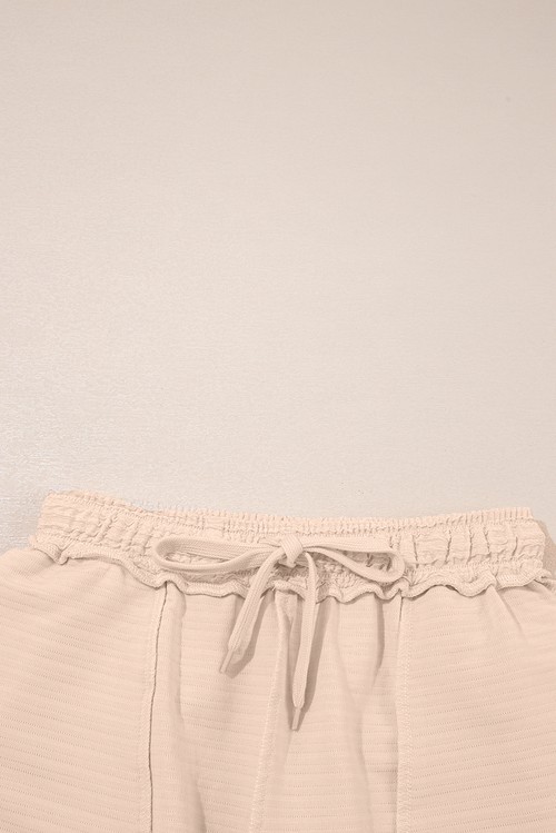 Apricot Textured V Neck T Shirt and Shorts Set